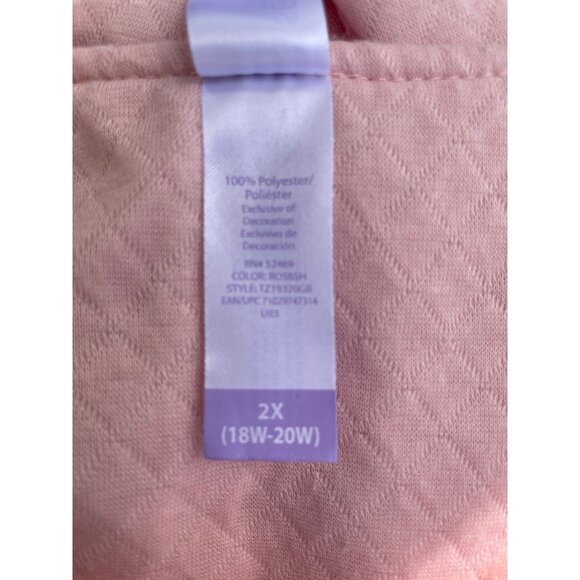 Soft Pink Quilted Zip-Front Nightgown Plus Size 2X 18W-20W Embroidered Neckline - Picture 6 of 9